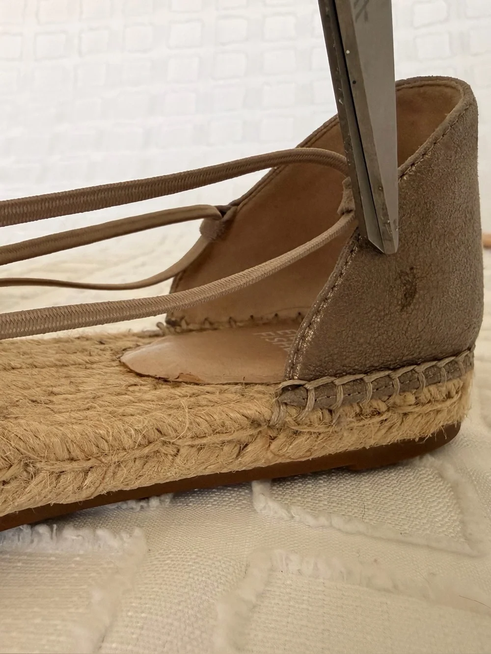 Eileen Fisher Lee Metallic Suede Espadrille Leather Flat Sandals Shoes Size 7.5